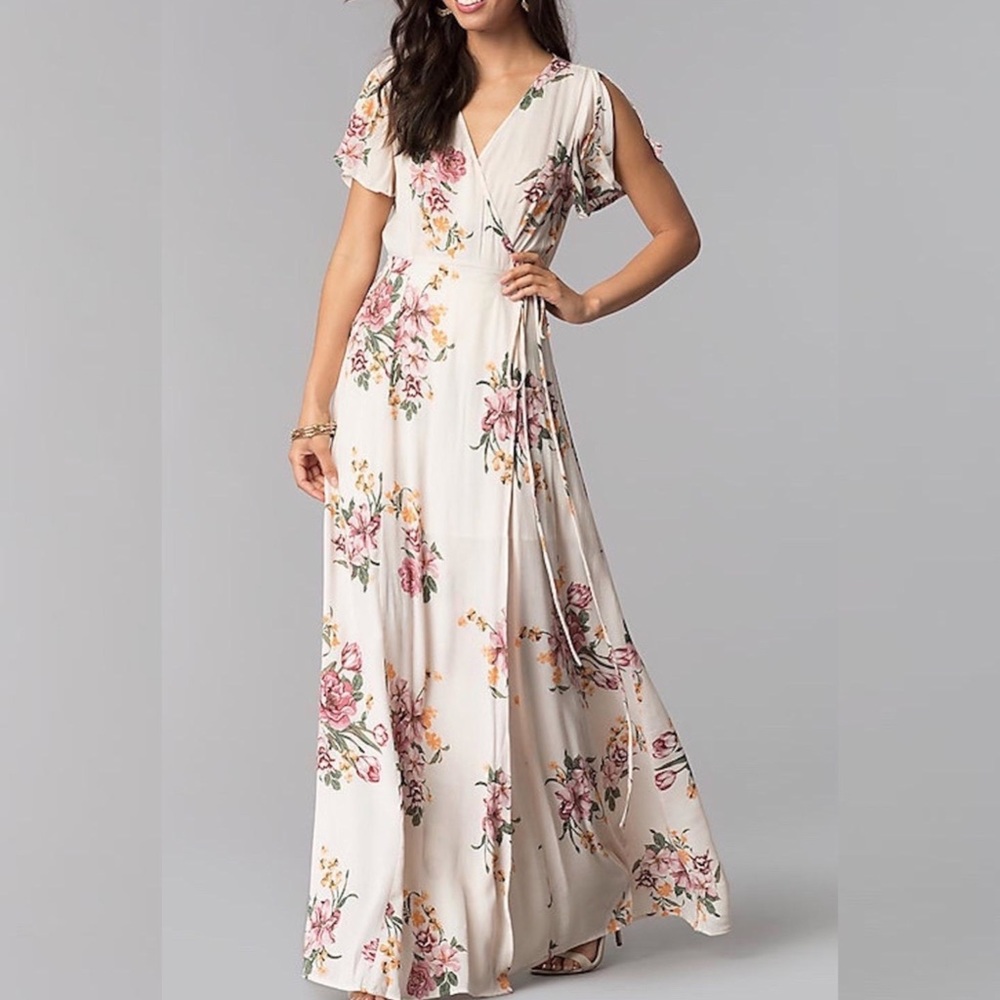 Blush Floral Wrap Maxi Dress